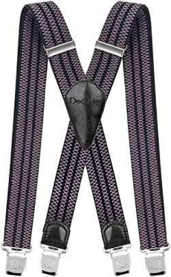 Decalen Hosenträger für Herren breit extra starken 4 cm mit 4er Clips X-Form Lange für Männer und Damen Hose (Grau Schwarz) von Decalen