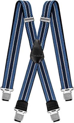 Decalen Hosenträger für Herren breit extra starken 4 cm mit 4er Clips X-Form Lange für Männer und Damen Hose (Hellbau Weiß Blau) von Decalen