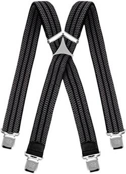 Decalen Hosenträger für Herren breit extra starken 4 cm mit 4er Clips X-Form lange für Männer und Damen Hose (Grau Schwarz) von Decalen
