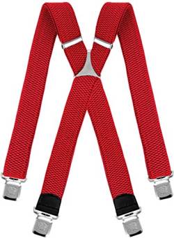 Decalen Hosenträger für Herren breit extra starken 4 cm mit 4er Clips X Form lange für Männer und Damen Hose (Rot) von Decalen