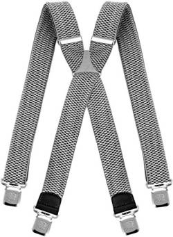 Decalen Hosenträger für Herren breit extra starken 4 cm mit 4er Clips X-Form lange für Männer und Damen Hose (Silber) von Decalen