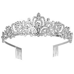 Kristall-Strass-Hochzeits-Tiara mit Kamm für Braut, Hochzeit, Prinzessin, Königin, Krönung, Geburtstagsfeier, silberne Krone, Mädchen und Frauen, Karneval, Party, Urlaub, Feier für Erwachsene von Decentraland