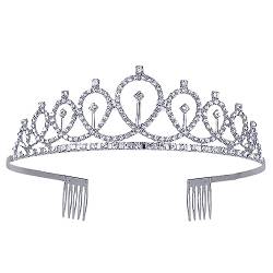 Kristall-Strass-Hochzeits-Tiara mit Kamm für Braut, Hochzeit, Prinzessin, Königin, Krönung, Geburtstagsfeier, silberne Krone, Mädchen und Frauen, Karneval, Party, Urlaub, Feier für Erwachsene von Decentraland