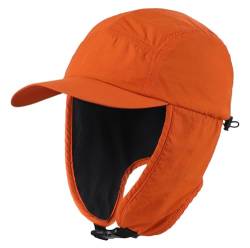 Decentron Herren Wintermütze mit Krempe Fleece Ohrenklappen Hut Baseball Trapper Hut, Orange, Einheitsgröße von Decentron