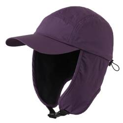 Decentron Herren Wintermütze mit Krempe Fleece Ohrenklappen Hut Baseball Trapper Hut, violett, Einheitsgröße von Decentron