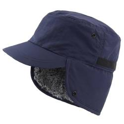 Decentron Herren Wintermütze mit Krempe warme Ohrenklappen Hut Kunstpelz Baseballkappe, marineblau, Einheitsgröße von Decentron