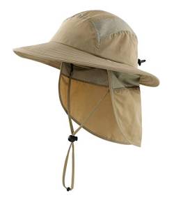 Decentron UPF 50+ Jungen Sonnenhut mit Nackenklappe Sommer Strand Hut Kinder Safari Hut Gr. 56, khaki von Decentron