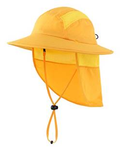 Decentron UPF 50+ Jungen Sonnenhut mit Nackenklappe Sommer Strandhut Kinder Safari Hut, gelb, 58 von Decentron