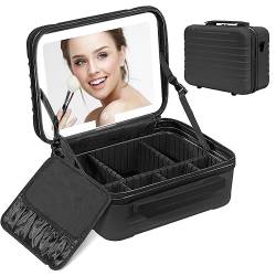 Make-up Tasche mit Spiegel: 3 Farben LED Licht Kosmetiktasche mit Spiegel - Tragbare Schminktasche mit Spiegel und Licht - Schwarz von Deciniee