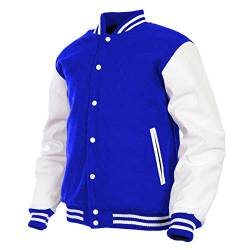 Herren Varsity Jacke Echtes Leder Ärmel und Wollmischung Letterman Jungen College Varsity Jacken XS-5XL, Blau(ar-3), M von Deckra