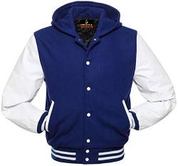 Herren Varsity Jacke Hoodie Rindsleder Arme und Wolle Letterman College Top Coat - Blau - X-Large von Deckra