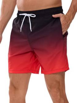 Decorie Badeshorts Herren Badehose Männer Schnelltrocknend Schwimmhose Boardshorts Herren Schwimmshort mit Meshfutter (Schwarz + Rot,L) von Decorie