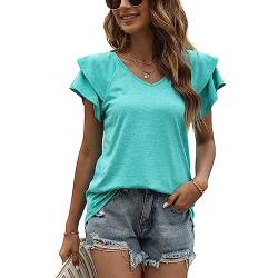 Decorie Bluse Damen Sommer Damenblusen Kurzarm Oberteil Damen Elegant Tshirt Leicht Sommerblusen Casual Blusenshirt Tunika (A-Hellgrün,XL) von Decorie