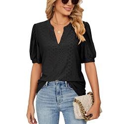 Decorie Bluse Damen Sommer Damenblusen Kurzarm Oberteil Damen Elegant Tshirt Leicht Sommerblusen Casual Blusenshirt Tunika (B-Schwarz,S) von Decorie