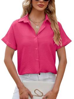 Decorie Bluse Damen Sommer Damenblusen Kurzarm Oberteile Damen Hemd Elegant Hemdbluse Casual Blusenshirt Leicht Sommerblusen (Rose,S) von Decorie