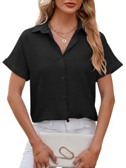 Decorie Bluse Damen Sommer Damenblusen Kurzarm Oberteile Damen Hemd Elegant Hemdbluse Casual Blusenshirt Leicht Sommerblusen (Schwarz,XXL) von Decorie