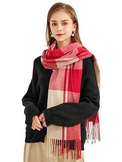 Decorie Schal Damen Winter mit Fransen Kariert Winterschal Damen Kuschelig Übergroßer Strickschal (B2,Einheitsgröße) von Decorie