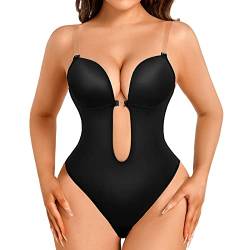 Decorus Shapewear Rückenfreie Body Bra Shaper Frauen Invishaper Low Back Plunge Thong Bodysuits Open Crotch für Hochzeit Party Club Daily (Black XXL) von Decorus