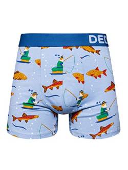 Dedoles Boxershorts Herren & Jungen Unterwäsche Trunks Baumwolle lustige Designs Dinosaurier Hamster Spiele Maulwurf Geschenk, Farbe Blau, Motiv Fischerei Unterhose, Gr. S von Dedoles