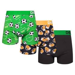 Dedoles Boxershorts Herren & Jungen Unterwäsche Trunks Baumwolle lustige Designs Dinosaurier Hamster Spiele Maulwurf Geschenk, Farbe Schwarz, Motiv Hopfengetränk und Fußball 3er Pack, Gr. XXL von Dedoles