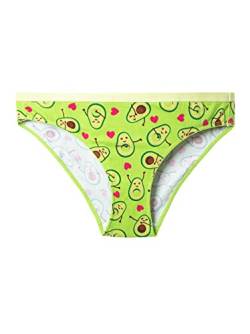 Dedoles Slip Damen & Mädchen Panties Unterwäsche Baumwolle viele lustige Designs Blumen Apfel Avocado Einhorn Party Meerjungfrau, Farbe Grün, Motiv Avocado-Liebe, Gr. XXL von Dedoles