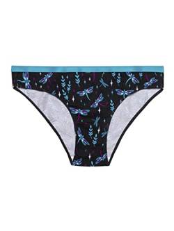 Dedoles Slip Damen & Mädchen Panties Unterwäsche Baumwolle viele lustige Designs Blumen Apfel Avocado Einhorn Party Meerjungfrau, Farbe Schwarz, Motiv Libellen in der Nacht, Gr. M von Dedoles