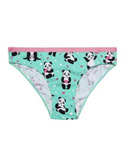 Dedoles Slip Damen & Mädchen Panties Unterwäsche Baumwolle viele lustige Designs Blumen Apfel Avocado Einhorn Party Meerjungfrau, Farbe Türkis, Motiv Panda und Herzen, Gr. L von Dedoles