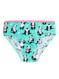 Dedoles Slip Damen & Mädchen Panties Unterwäsche Baumwolle viele lustige Designs Blumen Apfel Avocado Einhorn Party Meerjungfrau, Farbe Türkis, Motiv Panda und Herzen Mädchen, Gr. 9-10 Jahre von Dedoles