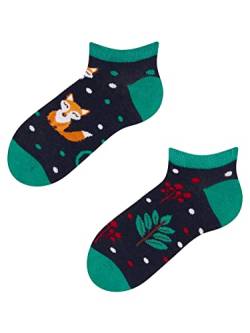 Dedoles Sneaker Socken Low Cut Füßlinge Kinder Mädchen Jungen Baumwolle lustiges Design Geschenk links rechts verschieden, 1 Paar, Farbe Grün, Motiv Red Fox sneaker, Gr. 27-30 von Dedoles