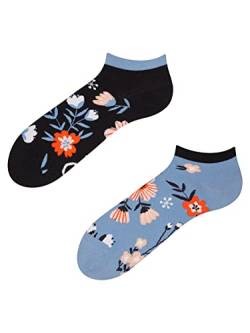Dedoles Sneaker Socken Low Cut Füßlinge Unisex Damen Herren Baumwolle lustiges Design Geschenk links rechts verschieden, Farbe Blau, Motiv Wiesenstimmung, Gr. 35-38 von Dedoles