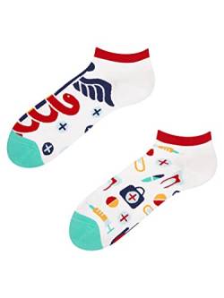 Dedoles Sneaker Socken Low Cut Füßlinge Unisex Damen Herren Baumwolle lustiges Design Geschenk links rechts verschieden, Farbe Mehrfarbig, Motiv Gesundheit Knöchelsocken, Gr. 39-42 von Dedoles