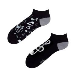 Dedoles Sneaker Socken Low Cut Füßlinge Unisex Damen Herren Baumwolle lustiges Design Geschenk links rechts verschieden, Farbe Schwarz, Motiv Musik Knöchelsocken, Gr. 35-38 von Dedoles