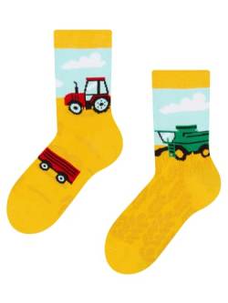 Dedoles Socken Kinder Mädchen Jungen Baumwolle viele lustige Designs Weihnachtssocken 1 Paar, Farbe Gelb, Motiv Traktor, Gr. 27-30 von Dedoles