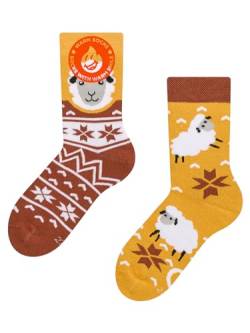 Dedoles Socken Kinder Mädchen Jungen Baumwolle viele lustige Designs Weihnachtssocken 1 Paar, Farbe Orange, Motiv Schaf im Pullover Wärmesocken, Gr. 31-34 von Dedoles