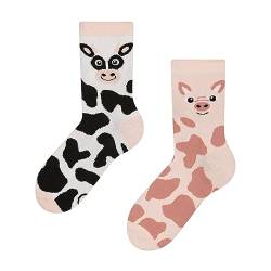 Dedoles Socken Kinder Mädchen Jungen Baumwolle viele lustige Designs Weihnachtssocken 1 Paar, Farbe Rosa, Motiv Kuh und Schweinchen, Gr. 27-30 von Dedoles