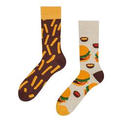 Dedoles Socken Regular normale Höhe Unisex Damen Herren Baumwolle viele lustige Designs Weihnachtssocken 1 Paar, Farbe Gelb, Motiv Burger und Pommes Frites, Gr. 39-42 von Dedoles