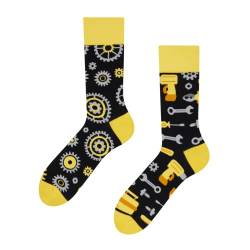 Dedoles Socken Regular normale Höhe Unisex Damen Herren Baumwolle viele lustige Designs Weihnachtssocken 1 Paar, Farbe Gelb, Motiv Mechaniker, Gr. 39-42 von Dedoles