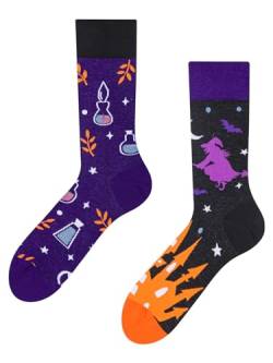 Dedoles Socken Regular normale Höhe Unisex Damen Herren Baumwolle viele lustige Designs Weihnachtssocken 1 Paar, Farbe Lila, Motiv Hexerei, Gr. 43-46 von Dedoles