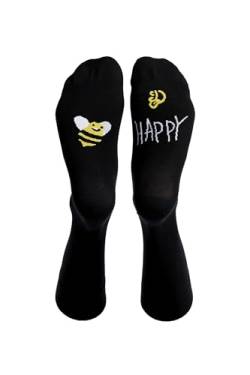 Dedoles Socken Regular normale Höhe Unisex Damen Herren Baumwolle viele lustige Designs Weihnachtssocken 1 Paar, Farbe Schwarz, Motiv Be Happy, Gr. 35-38 von Dedoles