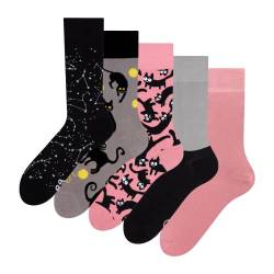 Dedoles Socken Regular normale Höhe Unisex Damen Herren Baumwolle viele lustige Designs Weihnachtssocken 5 Paar, Farbe Mehrfarbig, Motiv Rosa Katzen 5er Pack, Gr. 35-38 von Dedoles