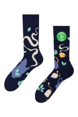 Dedoles Socken Unisex Damen Herren & Kinder Baumwolle viele lustige Designs 1 Paar Geschenk links rechts verschieden, Farbe: Blau, Motiv: Tee-Genuss (Bambus), Gr. 35-38 von Dedoles