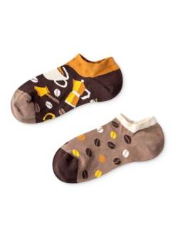 Dedoles Socken Unisex Damen Herren & Kinder Baumwolle viele lustige Designs 1 Paar Geschenk links rechts verschieden, Farbe: Braun, Motiv: Kaffeebohnen Sneakersocken, Gr. 43-46 von Dedoles