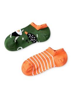 Dedoles Socken Unisex Damen Herren & Kinder Baumwolle viele lustige Designs 1 Paar Geschenk links rechts verschieden, Farbe: Orange, Motiv: Zeit für Sushi Sneakersocken, Gr. 43-46 von Dedoles
