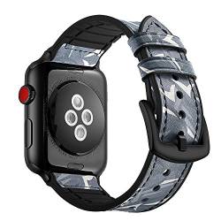 Dee Plus Echtleder Armband für Apple Watch Series 1/2/3/4/5/6/7/8/SE, Kalb Leder Silikon Uhr Ersatzband Uhrenarmbänder,Edelstahlschließe Einstellbar Premium Leder Armband, Mehrfarben optional von Dee Plus