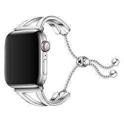 Dee Plus Elegantes Armband für Apple Watch Band 38mm 41mm 45mm 49mm,edles Edelstahl-Manschetten-Schmuck Band für iWatch Serie 8/7/6/SE/5/4/3/2/1 mit verstellbarer Schließe, Anhänger-Armband von Dee Plus