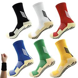 Dee Plus Kinder Soccer Socken rutschfeste Fußball Socken Basketballsocken, 1 Paar Jungen Mädchen Weiche Kinderstrümpfe Anti Rutsch Socken Kinder Grip Knöchelsocken Größe 25-32 für 6-11 Jahre (Rot) von Dee Plus