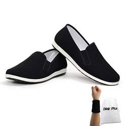 Dee Plus Tai Chi Kung Fu Schuhe, Herren Kampfsportschuhe Damen Kung Fu Schuhe Tai Chi Slippers, Chinesische Traditionelle Peking-Stil, Gummisohle Unisex Schwarz mit Handgelenkstütze (38 EU) von Dee Plus