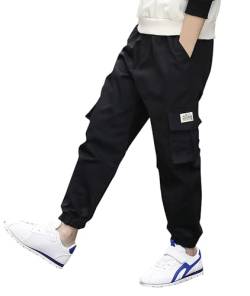 Deekynoop Kinder Cargohose Jungen Twil Cargo Jogginghose mit Elastischem Bund Schwarz Size 146-152 von Deekynoop