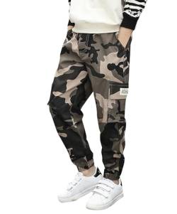 Deekynoop Kinder Cargohose Jungen Twil Cargo Jogginghose mit Elastischem Bund Tarnung Gelb Size 164-170 von Deekynoop