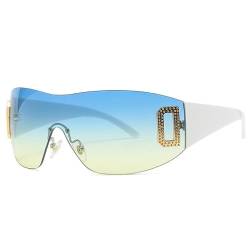 Deekynoop Randlose Y2K Sonnenbrille für Damen Herren UV400 Schutz Futuristische Sonnenbrille übergroße Rechteck Sonnenbrille (F White Rahmen/Blue Linse) von Deekynoop